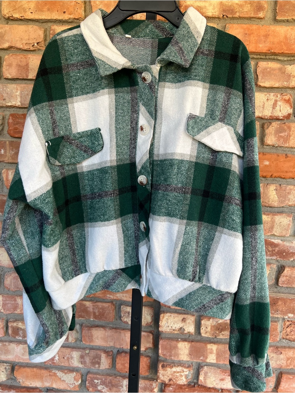 Green & White Plaid Button-Up Shacket